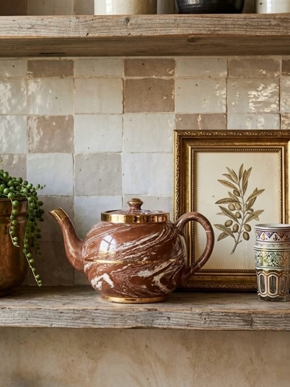 Vintage Sudlow Burslem Marbled Brown Ceramic Teapot